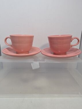 Fiesta Ware Rose Flat Coffee Cups & Saucers Set of 2 Homer Laughlin